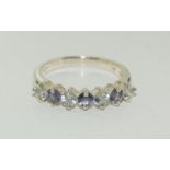 Tanzanite/Topaz half hoop eternity 925 silver ring. Size M. REF SP36