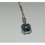 Blue Topaz diamond 925 silver pendant. REF SP17