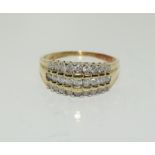 A Diamond 3 row 18ct gold ring (tested), approx 1.00ct, Size U +