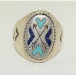 Navajo native american indian gents sterling silver ring, Size U+ (10.5)USA.