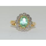 Vintage 18ct Gold Paraiba Tourmaline & Diamond Cluster Ring, Size H. 3.2g