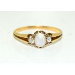 Antique Rose Cut Diamond and Opal Gold Ring, Size R.