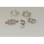 5 x Victorian Silver and Paste Sweetheart Brooches.