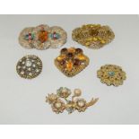 5 x Czech Crystal Filigree Brooches.