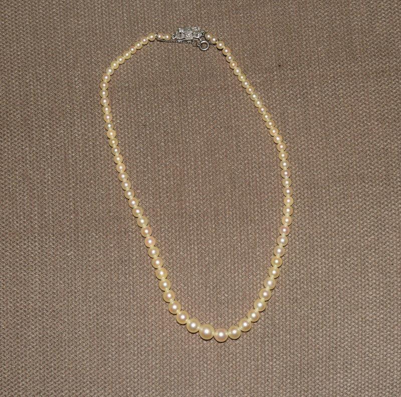 A Strand of Graduated Cultured Sea Oyster Pearls with a Diamond Bow Clasp. - Image 2 of 5