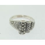 Retro 1940s Silver Marcasite Ring, Size M.