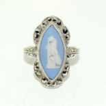Antique Wedgewood Silver Marcasite ring, Size M.