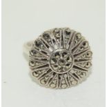Art Deco Large Silver Marcasite Target Ring, Size M.