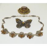 Czech crystal Filligree necklaces and 2 brooches.