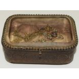 Vintage small Glass Top Jewellery Box Containing the 1910/205 Gold/Silver Colour Amethyst/Pearl