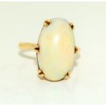 Large Antique 19mm x 12mm Natural Opal 9ct Gold and Silver Ring, Size M.