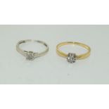 18ct and 9ct Diamond Solitaire rings. Sizes O and K. (NI017)