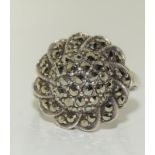 Art Deco Silver Marcasite Sunflower Ring, Size L.