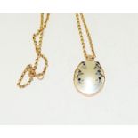 15ct Tested, Pearl, Sapphire Pendant, 9ct chain. (L27)