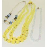 3 x Art Deco Uranium & Vaseline Glass Necklaces.