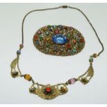 Czech crystal Egyptian Revival necklace and brooch.
