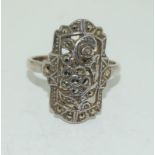 Ornate Art Deco Silver Marcasite Panel Ring, Size O.