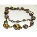 Murano Goldstone millifiori wire linked necklace.