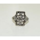 Art Deco Silver Marcasite Panel Ring, Size P.