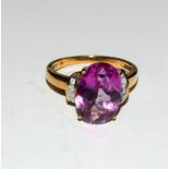 9ct Gold Ladies Pink Topaz and Diamond Ring, Size O.