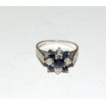 9ct Gold Sapphire and Diamond Ring, Size L.