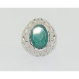 Large green Chalcedony agate 925 silver filigree ring size Q