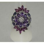 Silver Amethyst & CZ Ring of Flower Form