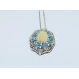 Ethiopian opal blue topaz 925 silver diamond pendant
