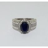 Large designer sapphire 925 silver ring size Q