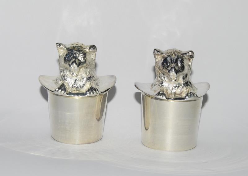 Pair of Silver Plated Cat in the Hat Condiments - Image 2 of 7