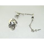 Unusual 925 Silver Skull Albert Style Watch Chain