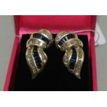 Pair of 18ct Gold Art Deco Sapphire & Diamond Earrings. Approx 1.5ct