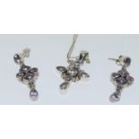 925 silver and amethyst earrings and pendant