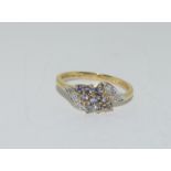 9ct Gold Ladies Tanzanite & Diamond Ring. Size O