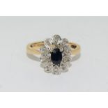 9 carat gold diamond and Sapphire flower ring size N
