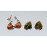 Two pairs of Amber 925 silver earrings