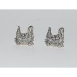 Pair of Silver Crocodile Cufflinks, cased