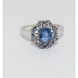 Ceylon sapphire and tanzanite 925 silver ring size S