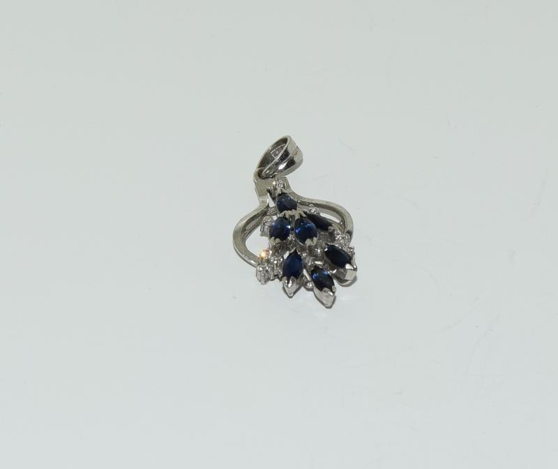 9ct white gold sapphire and diamond chandelier pendant.