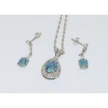 Australian opal triplet ascents 925 silver diamond earrings and pendant