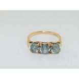 9ct Gold Ladies Antique Set Blue Topaz Ring. Size P