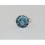Large blue topaz 925 silver cocktail ring size Q