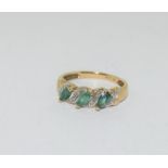 9ct Gold Diamond & Emerald H/M Ring. Size L