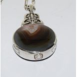 Heavyweight Celtic 1960s sterling silver agate fob pendant