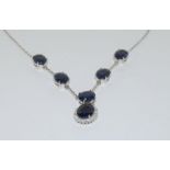 Large sapphire 925 silver drop necklace