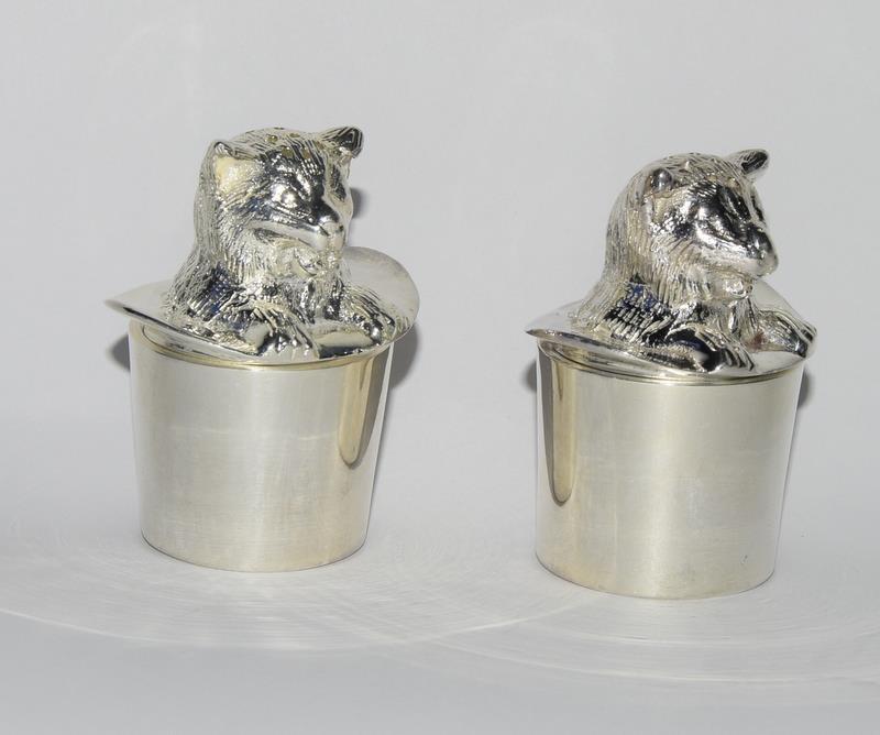 Pair of Silver Plated Cat in the Hat Condiments