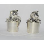 Pair of Silver Plated Cat in the Hat Condiments