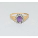 9ct Gold ladies Diamond and Amethyst ring - hallmarked. Size T
