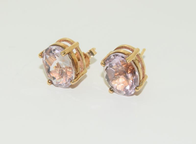 9ct gold ladies kunzite earrings. - Image 4 of 4