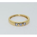 9ct Gold 3 Stone Tanzanite Ring. Size O